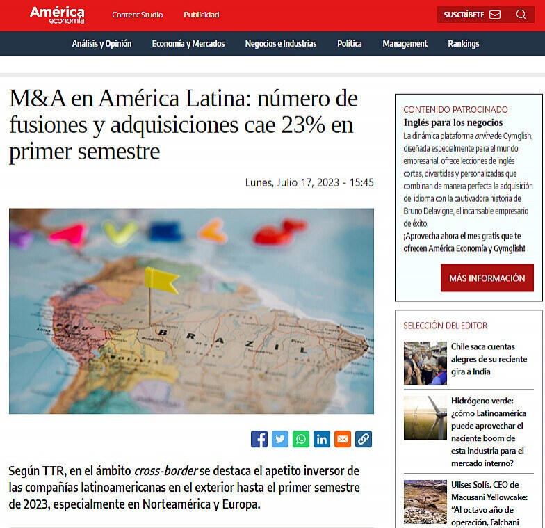 M&A en Amrica Latina: nmero de fusiones y adquisiciones cae 23% en primer semestre